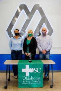 Pictured left to right: Trista Shomo, Sr. Safety Manager at Manhattan Construction Company, Betsey Kulakowski, Executive Director at Oklahoma Safety Council, David Evans, Sr. Safety Manager at Manhattan Construction Company