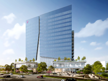 Rendering of 15-story, 457,000-square-foot curtainwall office building for CHRISTUS Health